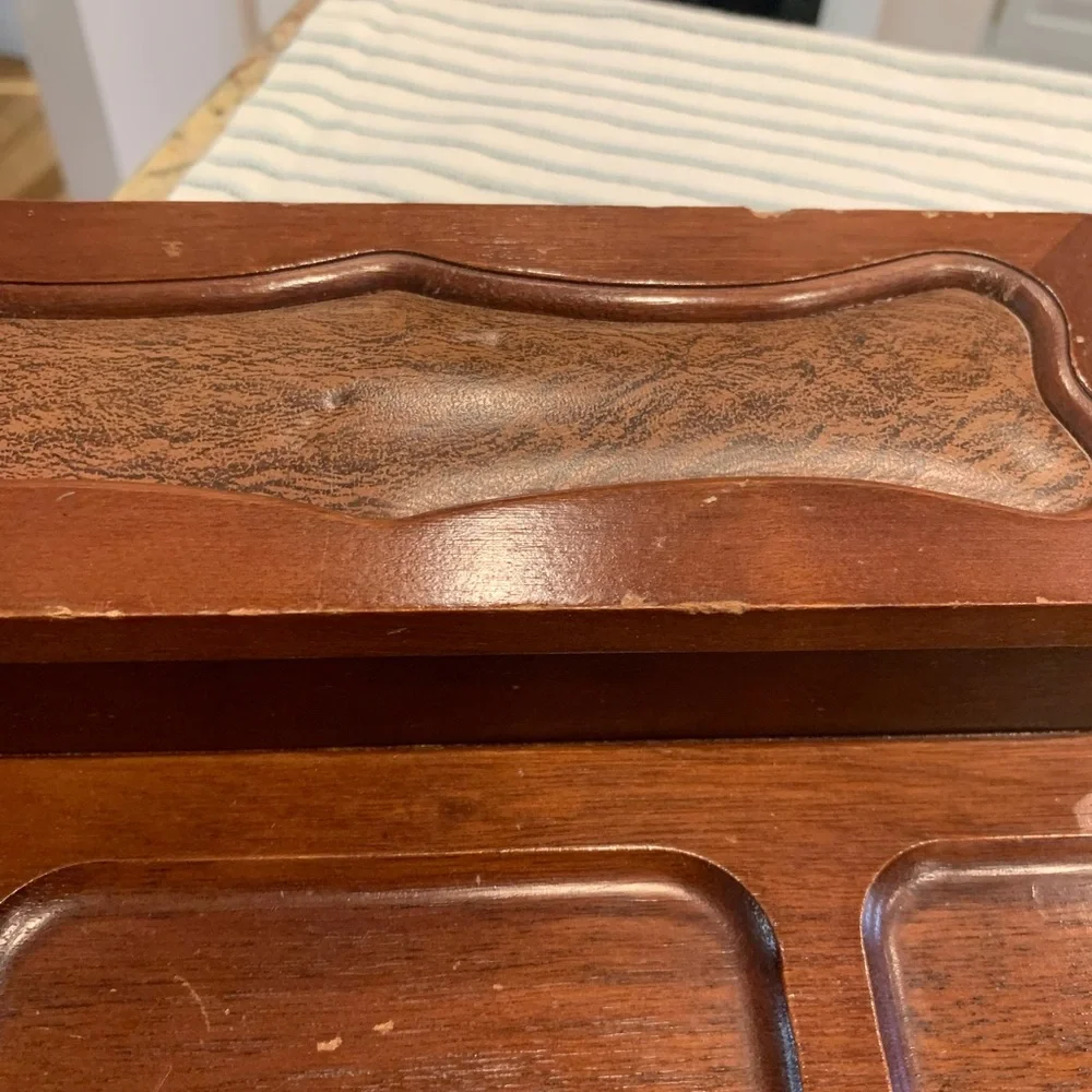 Vintage Solid Wood Leather Felt London 2-tiered Dresser Top Jewelry Box